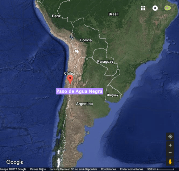 Ubicación del Paso de Agua negra. Elaboración propia con Google Maps. 